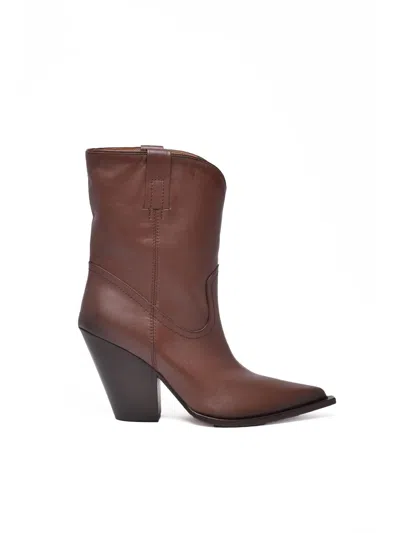 Elena Iachi Brown Leather Texan Ankle Boots
