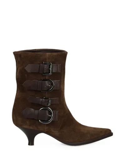 Elena Iachi Buckle-detail Pointed-toe Boots In Brown