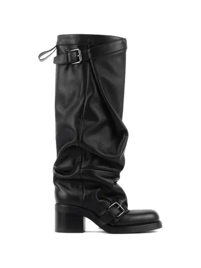 Elena Iachi Buckle-detail Slouched Biker Boots In Black