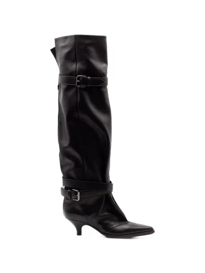 Elena Iachi Buckle-strap Pointed-toe Boots In Black