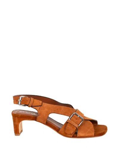 Elena Iachi Croc-effect Buckled Sandals In Orange