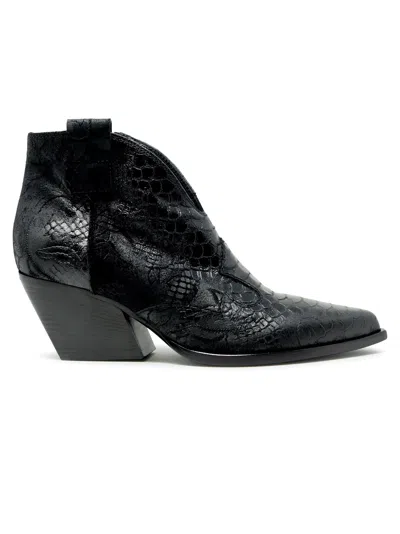 Elena Iachi E2004 Black Leather Isidoro Ankle Boots