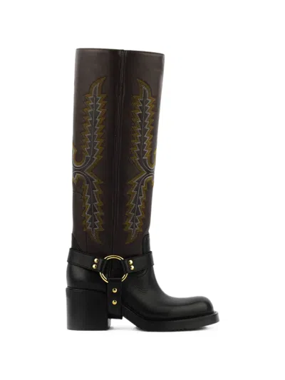 Elena Iachi Kniehohe Stiefel Mit Stickerei In Brown