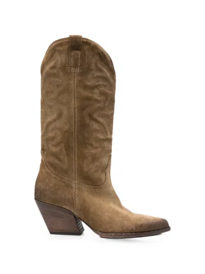 Elena Iachi Embroidered Pointed-toe Boots In Brown