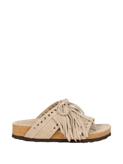 Elena Iachi Fringed Studded Sandals In Neutral