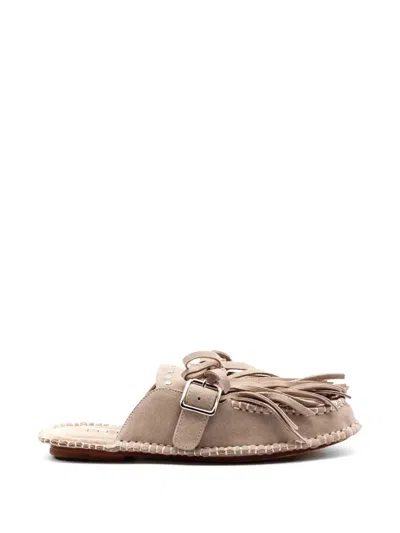 Elena Iachi Fringing Buckle Mules In Brown