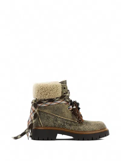 Elena Iachi Schnürstiefel Mit Shearling-besatz In Animal Print