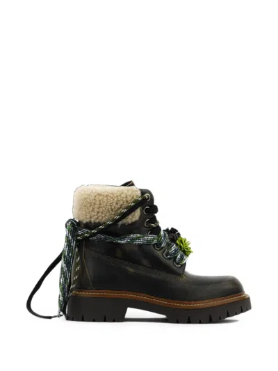 Elena Iachi Schnürstiefel Mit Shearling-besatz In Black