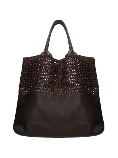 Elena Iachi Leather Tote Bag In Brown
