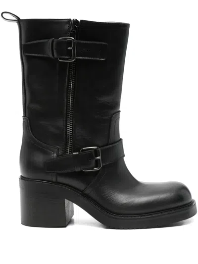 Elena Iachi Leather Zip Boots In Black