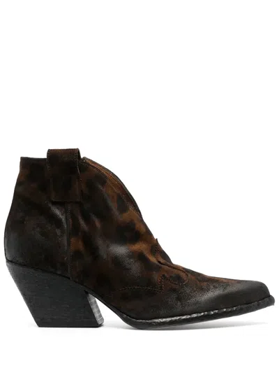 Elena Iachi Leopard-print Pointed-toe Ankle Boots In Brown