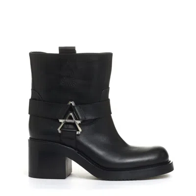 Elena Iachi Low Biker Buckles And Zipper Silver Heel 60 Mm In Black