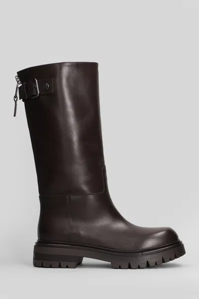 Elena Iachi Low Heels Boots In Dark Brown Leather