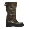 Elena Iachi Mid-calf Aged Leather Boots With Chunky Lug Sole In Brown