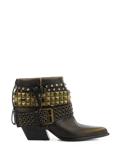 Elena Iachi Petra Stud-embellished Leather Ankle Boots In Brown