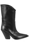 Elena Iachi Pointed Toe Black Leather Cowboy Boots In Black