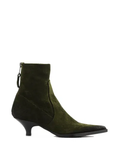 Elena Iachi Pointy-toe Suede Ankle Boots In Green