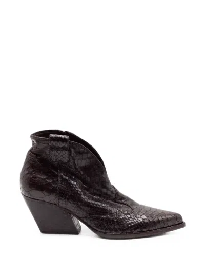 Elena Iachi Reptile-print Leather Ankle Boots In Brown