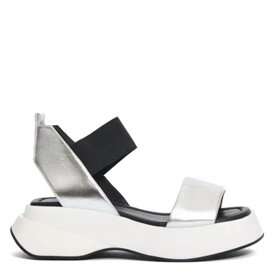 Elena Iachi Silver Leather Wedge Sandal In White