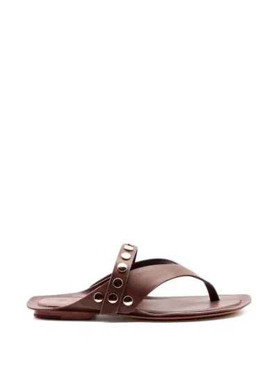 Elena Iachi Studded Leather Sandals In Brown