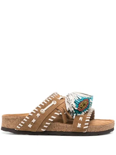 Elena Iachi Suede Tan Slippers In Brown