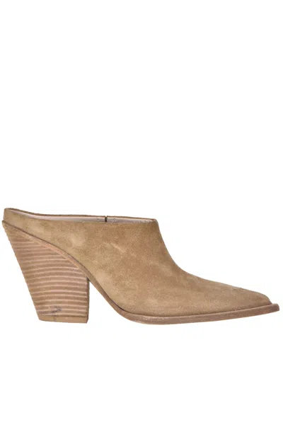 Elena Iachi Suede Texan Style Mules In Camel