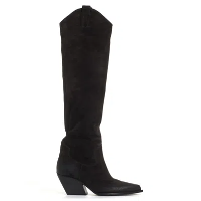 Elena Iachi Texan Boot In Dark Brown Suede In Black