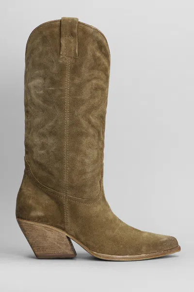 Elena Iachi Texan Boots In Taupe Suede In Brown
