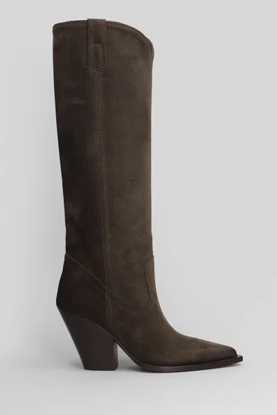 Elena Iachi Texan Boots In Brown Suede