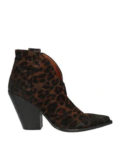 Elena Iachi Woman Ankle Boots Brown Size 10 Leather In Multi