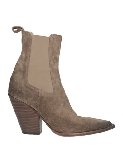 Elena Iachi Woman Ankle Boots Khaki Size 9 Leather In Beige