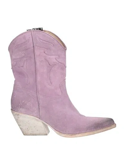 Elena Iachi Woman Ankle Boots Lilac Size 7 Leather In Multi