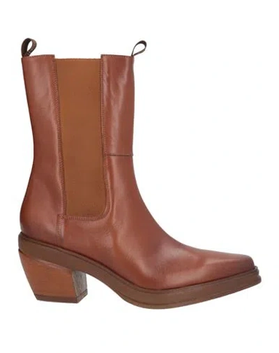Elena Iachi Woman Ankle Boots Tan Size 11 Leather In Brown