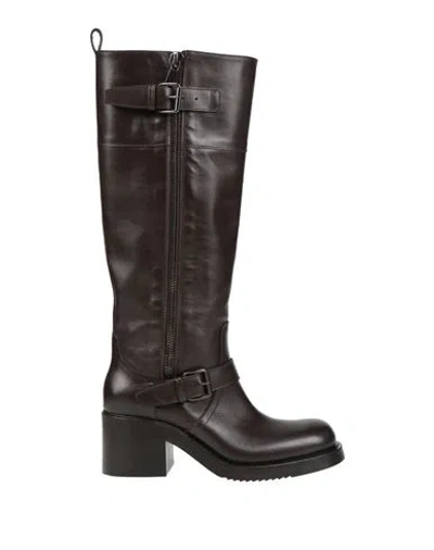Elena Iachi Woman Boot Dark Brown Size 11 Leather In Burgundy