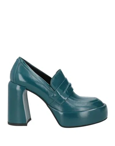 Elena Iachi Woman Loafers Deep Teal Size 8.5 Leather In Green