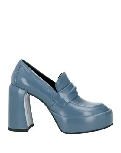 Elena Iachi Woman Loafers Slate Blue Size 8 Soft Leather