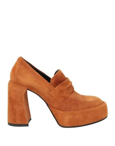 Elena Iachi Woman Loafers Tan Size 7 Leather In Brown