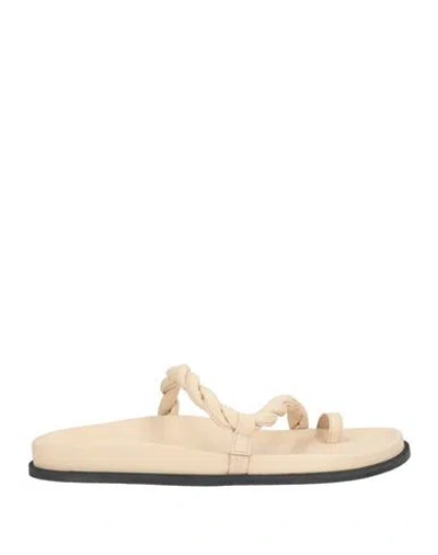 Elena Iachi Woman Thong Sandal Beige Size 7 Leather In Neutral