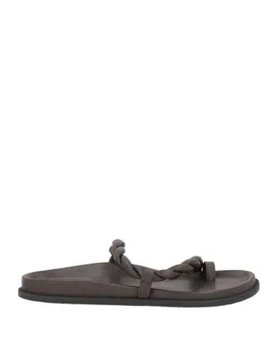 Elena Iachi Woman Thong Sandal Dark Brown Size 8 Leather