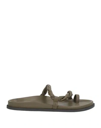 Elena Iachi Woman Thong Sandal Military Green Size 8 Leather