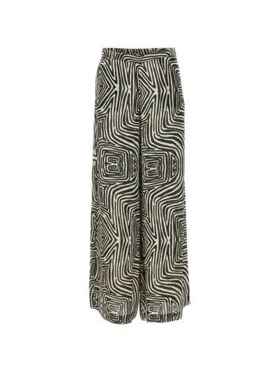 Elena Miro' Abstract-pattern Wide-leg Trousers In Gray