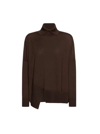 Elena Miro' Asymmetrical Hem Wool Turtleneck Sweater In Black
