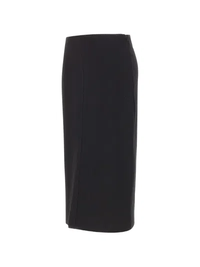 Elena Miro' Back-slit Midi Skirt In Black