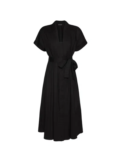 Elena Miro' Belted Pleated Dress In Black