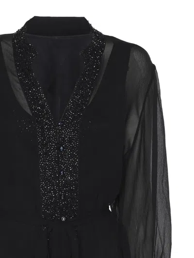 Pre-owned Elena Miro' Chiffon Embellished Shirt In Black