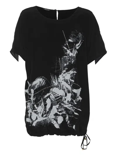 Pre-owned Elena Miro' Printed Embellished Blouse In Black