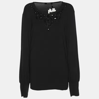 Elena Miro' Black Jersey Embellished Long Sleeve Sweater