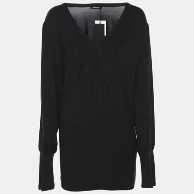 Elena Miro' Dark Grey Jersey Embellished V Neck Top In Black