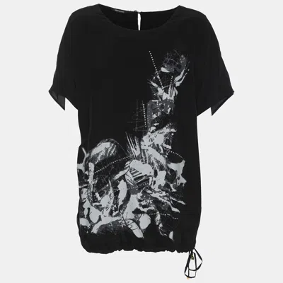 Elena Miro' Black Printed And Crystal Embellished Drawstring Tops