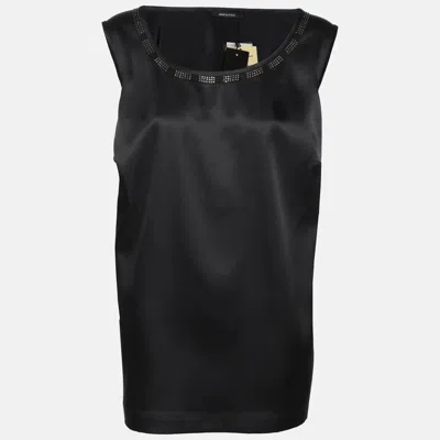 Elena Miro' Black Satin Crystal Embellished Sleeveless Camisole